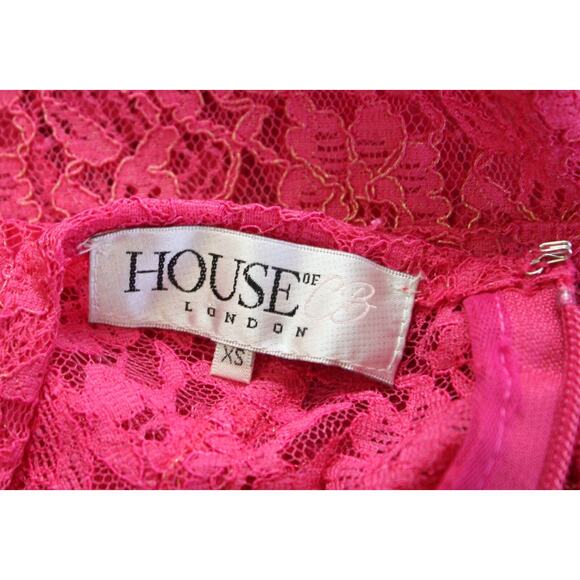 House of CB Pink Metallic Sheer Lace Bodice Bodycon Maxi Dress Size XS Evening - Picture 5 of 8
